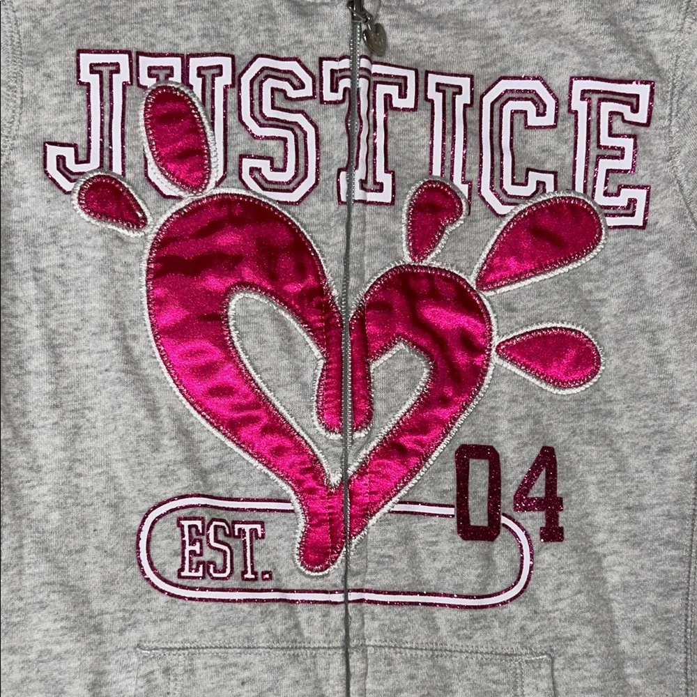Justice Gray Zip-Up with Pink Heart Graphic